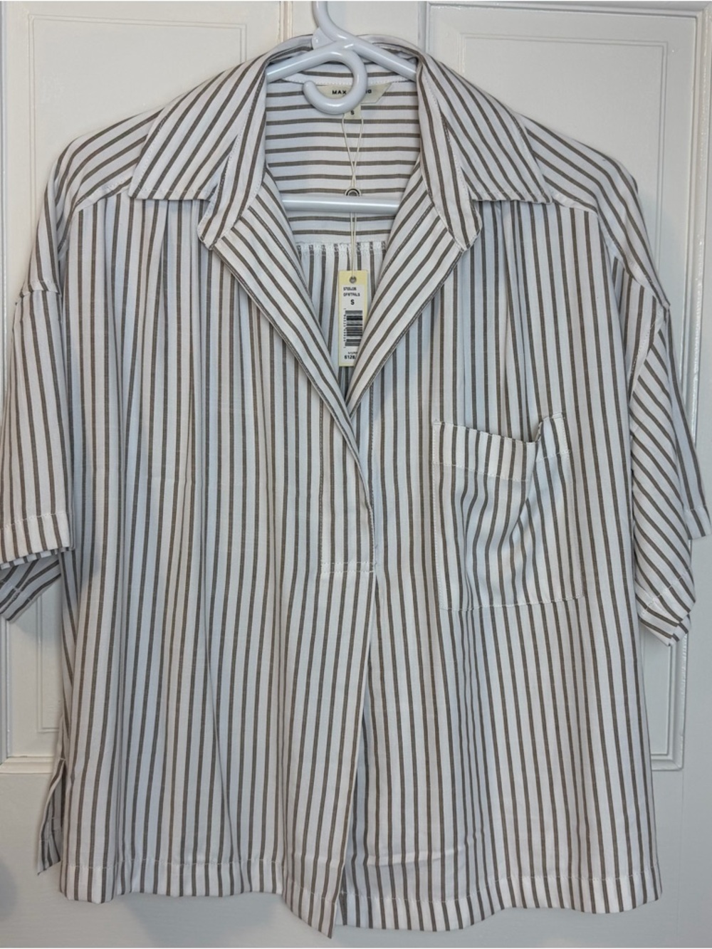 NWT Max Studio Women's Boxy Cropped Striped Pullover Collared Shirt, Size S